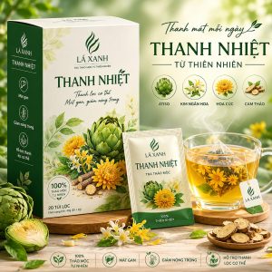 Trà Thanh Nhiệt Lá Xanh hỗ trợ thanh nhiệt cơ thể từ atiso cúc hoa cam thảo và cỏ ngọt thiên nhiên