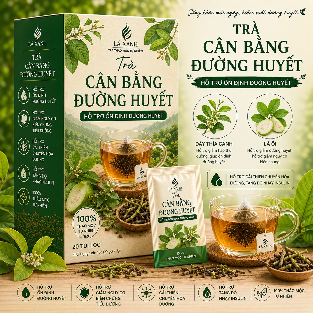sản phẩm trà thảo mộc thiên nhiên thương hiệu lá xanh