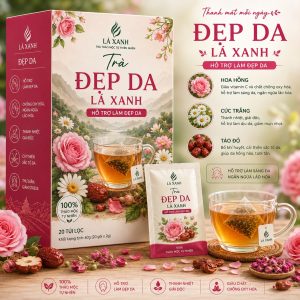 Trà Đẹp Da Lá Xanh hỗ trợ chăm sóc làn da từ hoa hồng cúc trắng và táo đỏ thiên nhiên