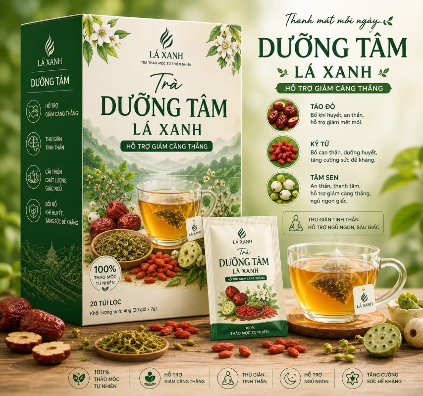 sản phẩm trà thảo mộc dưỡng tâm lá xanh